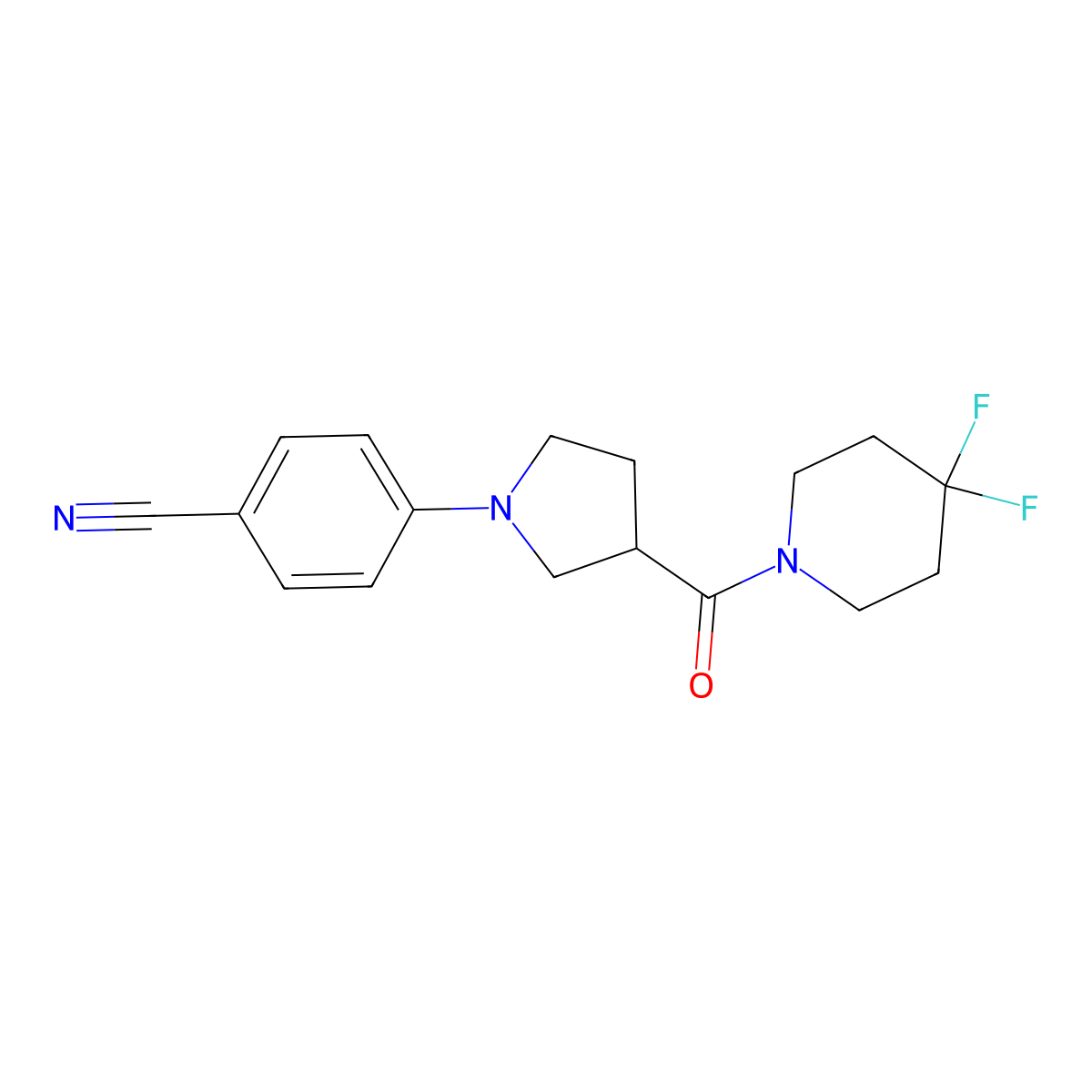 4-[3-(4,4-Difluoropiperidine-1-carbonyl)pyrrolidin-1-yl]benzonitrile molecular structure, CAS 2877766-10-2