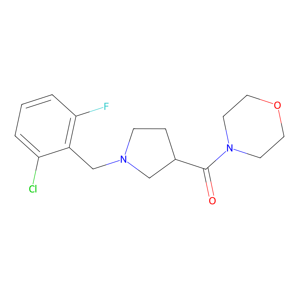 4-{1-[(2-Chloro-6-fluorophenyl)methyl]pyrrolidine-3-carbonyl}morpholine molecular structure, CAS 2877766-11-3