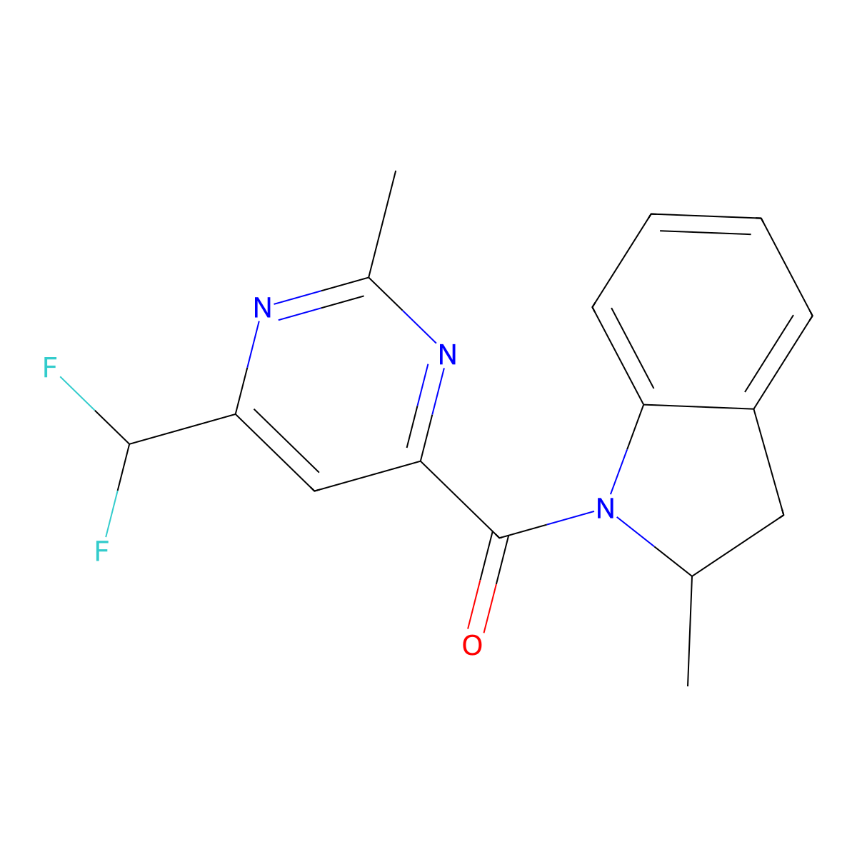 1-[6-(difluoromethyl)-2-methylpyrimidine-4-carbonyl]-2-methyl-2,3-dihydro-1H-indole molecular structure, CAS 2877766-12-4