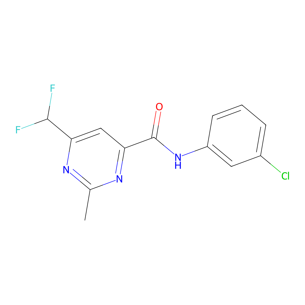N-(3-chlorophenyl)-6-(difluoromethyl)-2-methylpyrimidine-4-carboxamide molecular structure, CAS 2877766-14-6