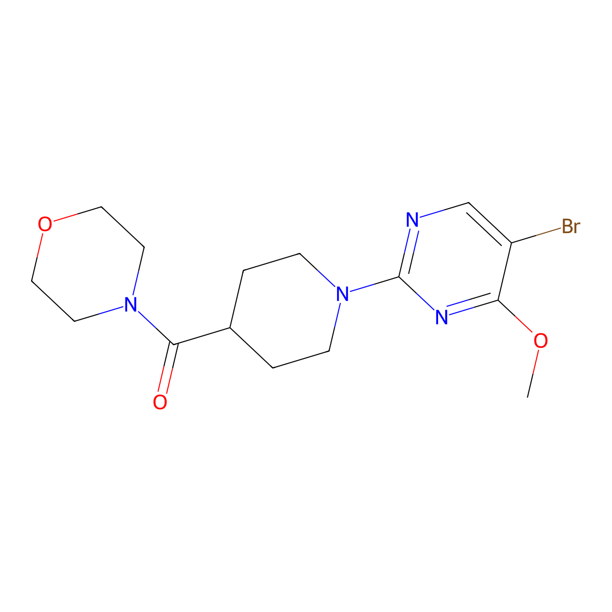 4-[1-(5-Bromo-4-methoxypyrimidin-2-yl)piperidine-4-carbonyl]morpholine molecular structure, CAS 2877766-17-9