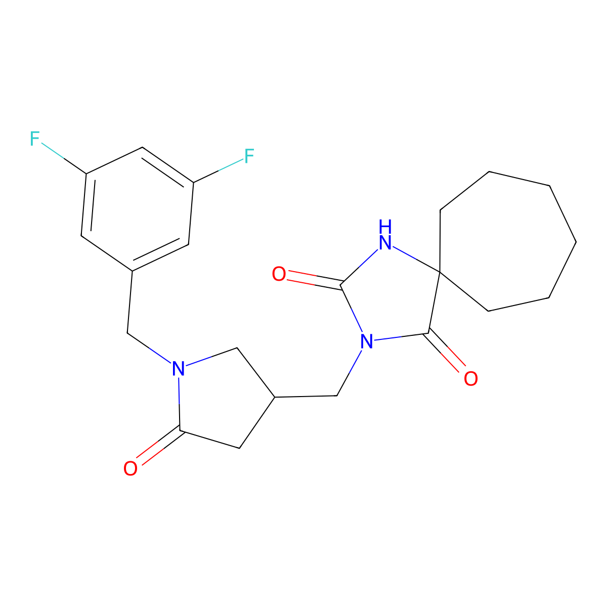 3-({1-[(3,5-Difluorophenyl)methyl]-5-oxopyrrolidin-3-yl}methyl)-1,3-diazaspiro[4.6]undecane-2,4-dione molecular structure, CAS 2877766-21-5