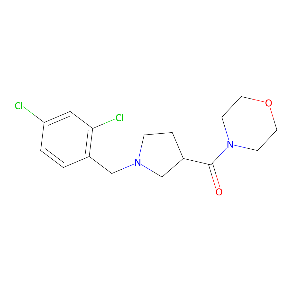 4-{1-[(2,4-Dichlorophenyl)methyl]pyrrolidine-3-carbonyl}morpholine molecular structure, CAS 2877766-25-9