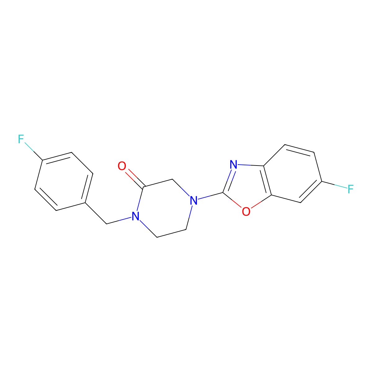 4-(6-Fluoro-1,3-benzoxazol-2-yl)-1-[(4-fluorophenyl)methyl]piperazin-2-one molecular structure, CAS 2877766-26-0