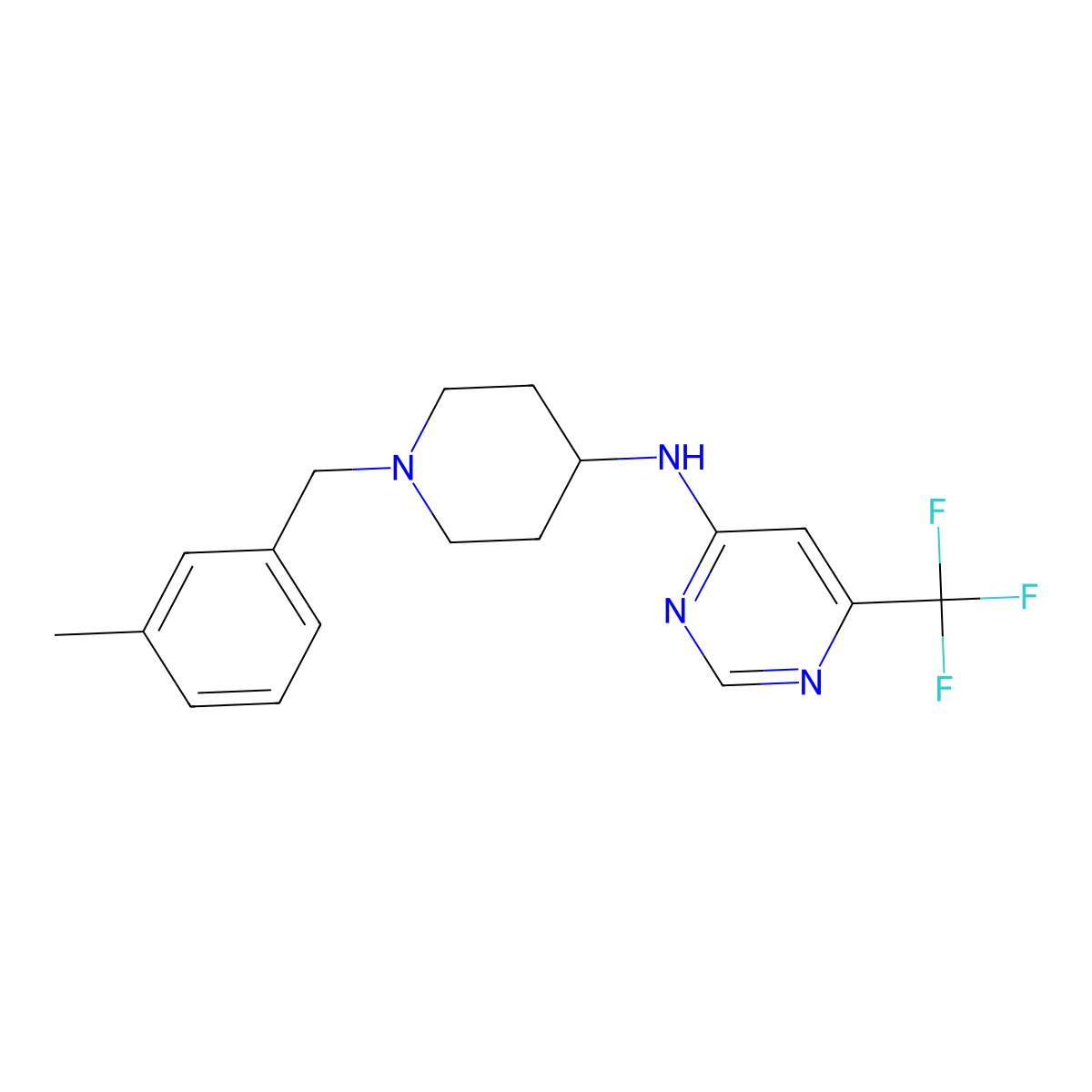 N-{1-[(3-methylphenyl)methyl]piperidin-4-yl}-6-(trifluoromethyl)pyrimidin-4-amine molecular structure, CAS 2877766-29-3