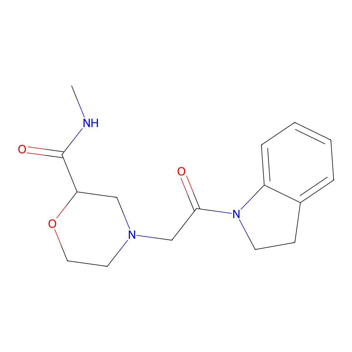 4-[2-(2,3-dihydro-1H-indol-1-yl)-2-oxoethyl]-N-methylmorpholine-2-carboxamide molecular structure, CAS 2877766-38-4
