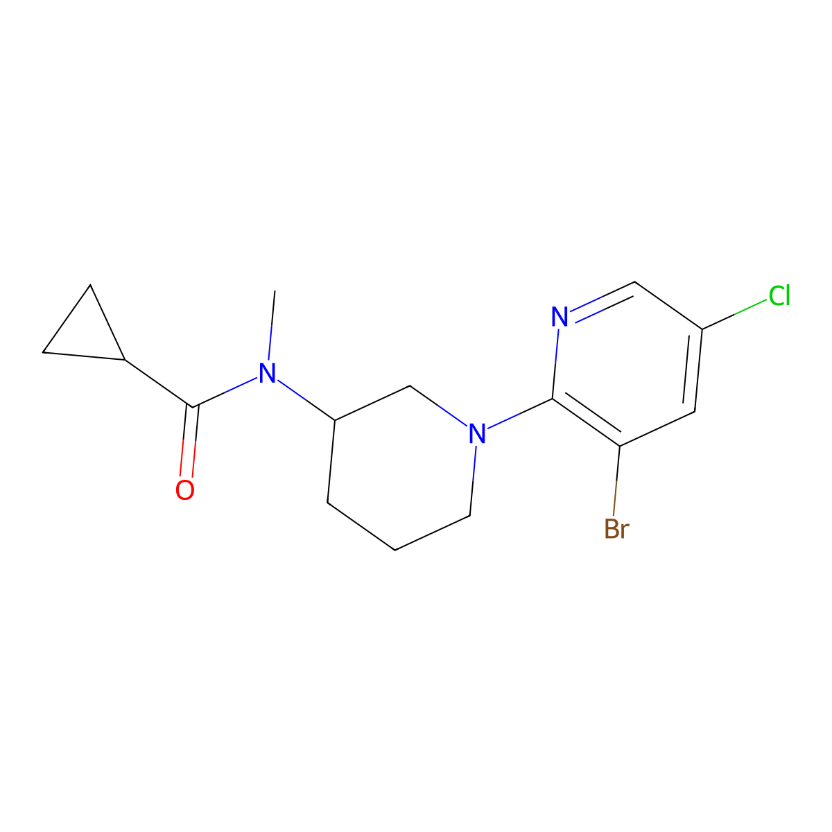 N-[1-(3-bromo-5-chloropyridin-2-yl)piperidin-3-yl]-N-methylcyclopropanecarboxamide molecular structure, CAS 2877766-42-0