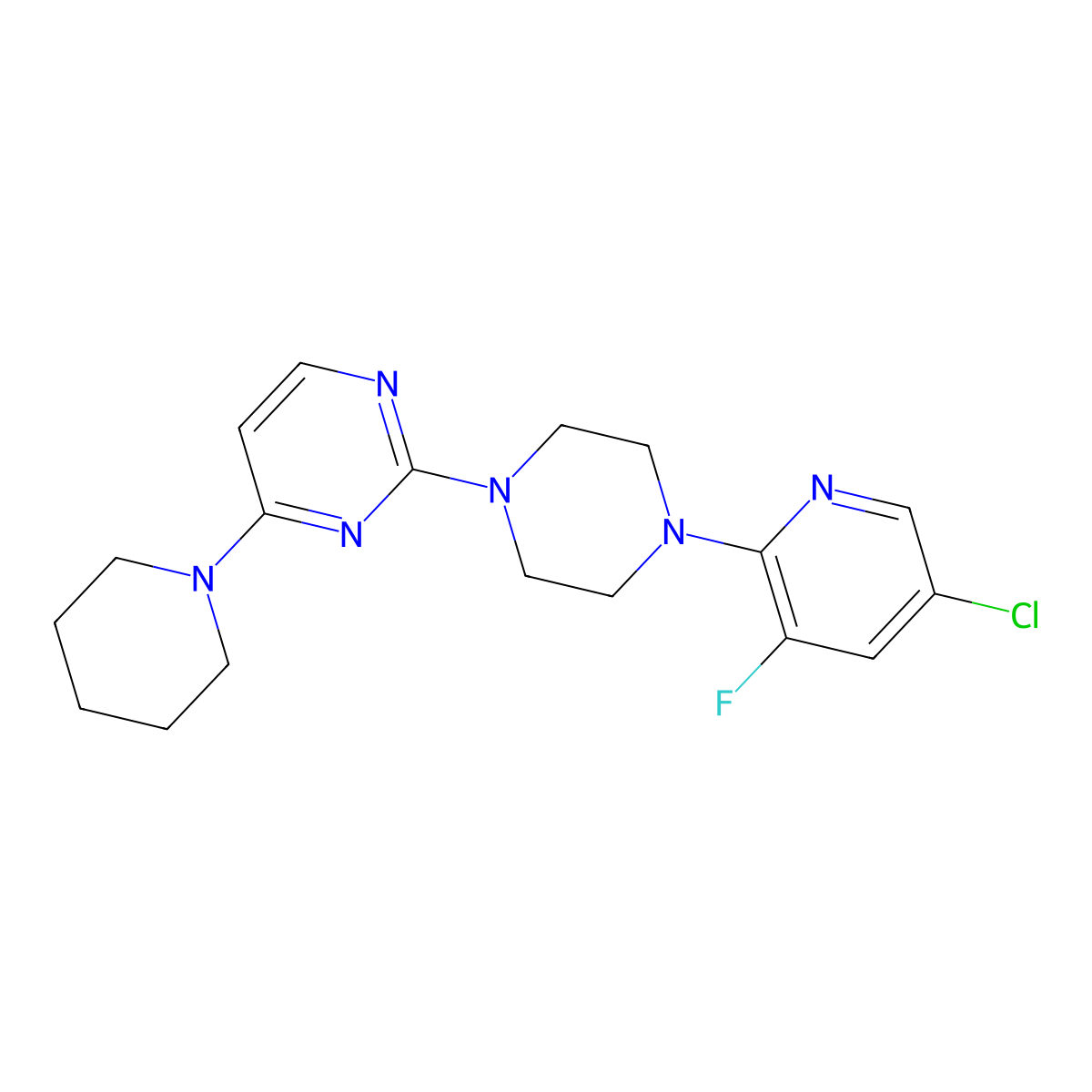 2-[4-(5-Chloro-3-fluoropyridin-2-yl)piperazin-1-yl]-4-piperidin-1-ylpyrimidine molecular structure, CAS 2877766-48-6