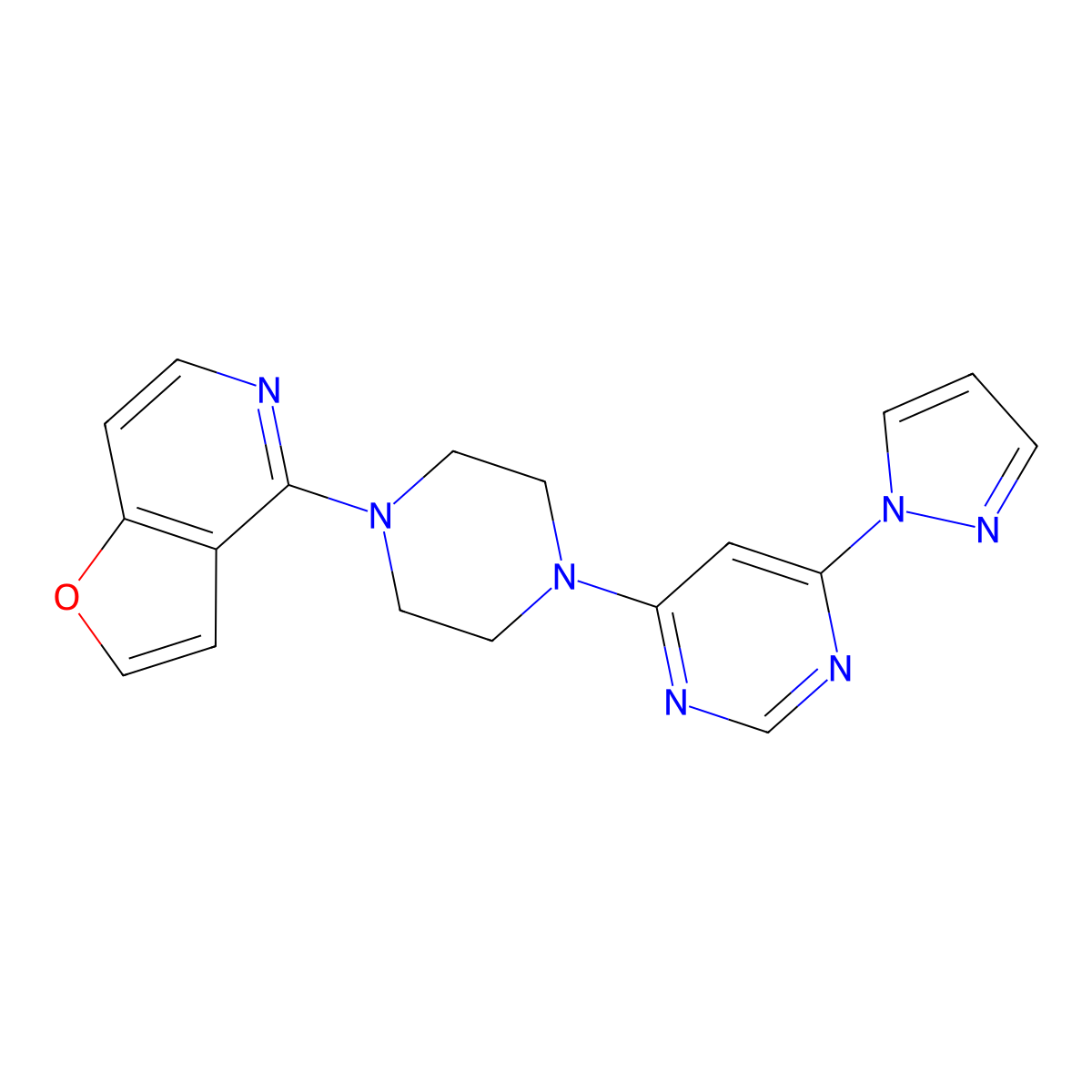 4-(4-{furo[3,2-c]pyridin-4-yl}piperazin-1-yl)-6-(1H-pyrazol-1-yl)pyrimidine molecular structure, CAS 2877766-56-6
