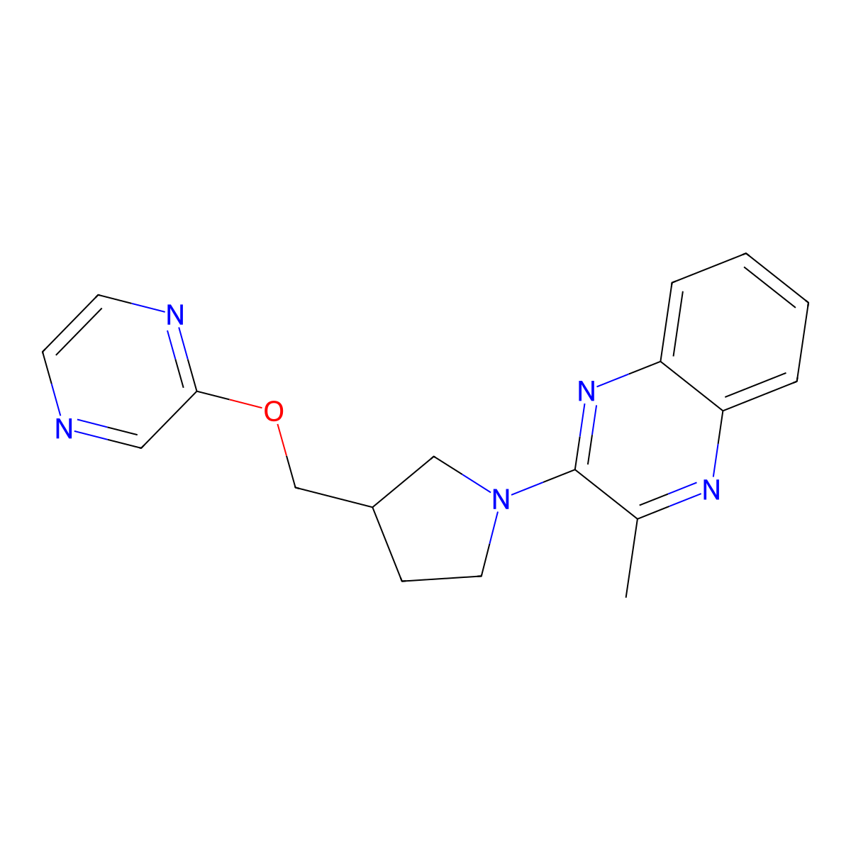 2-Methyl-3-{3-[(pyrazin-2-yloxy)methyl]pyrrolidin-1-yl}quinoxaline molecular structure, CAS 2877766-58-8