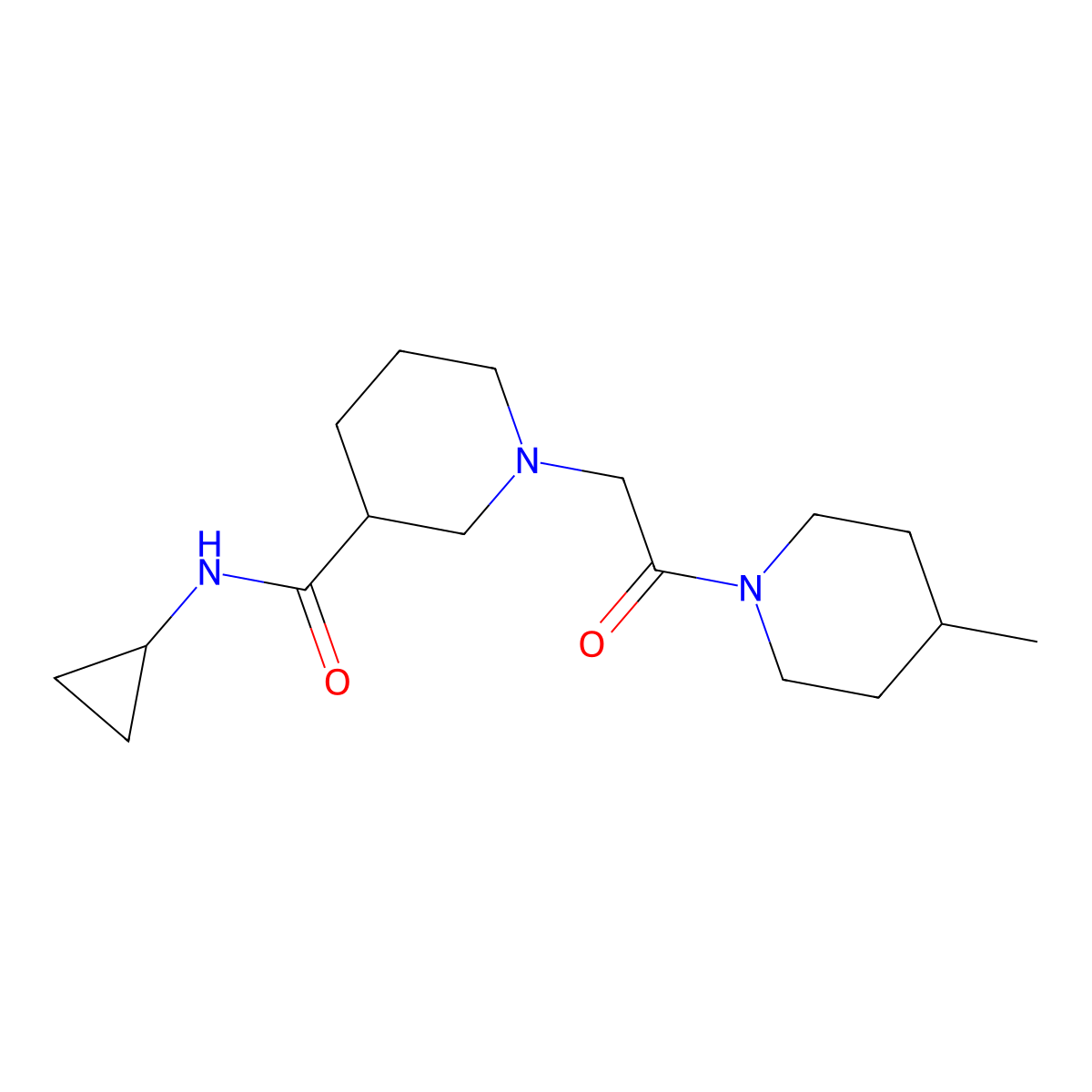 N-cyclopropyl-1-[2-(4-methylpiperidin-1-yl)-2-oxoethyl]piperidine-3-carboxamide molecular structure, CAS 2877766-60-2