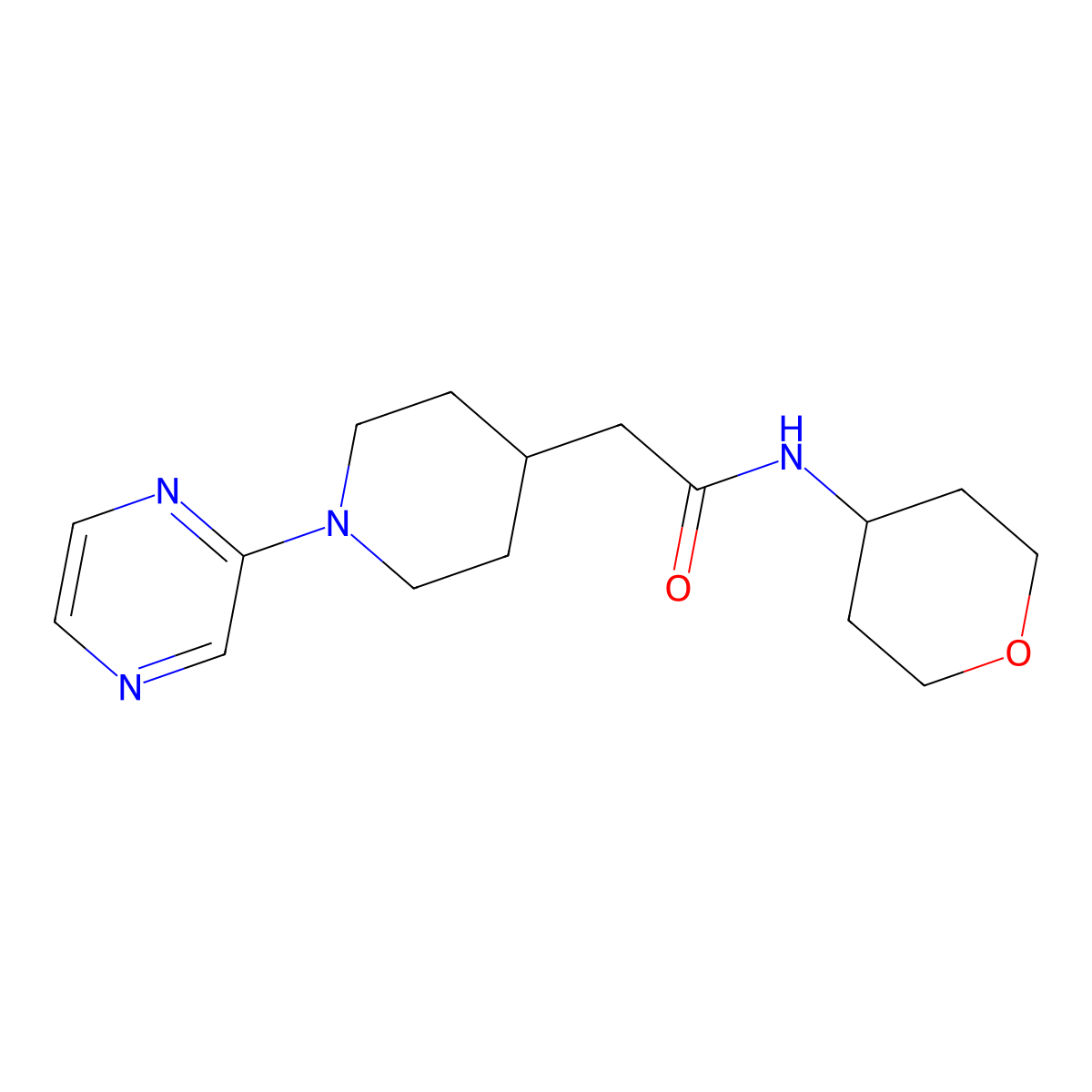 N-(oxan-4-yl)-2-[1-(pyrazin-2-yl)piperidin-4-yl]acetamide molecular structure, CAS 2877766-62-4