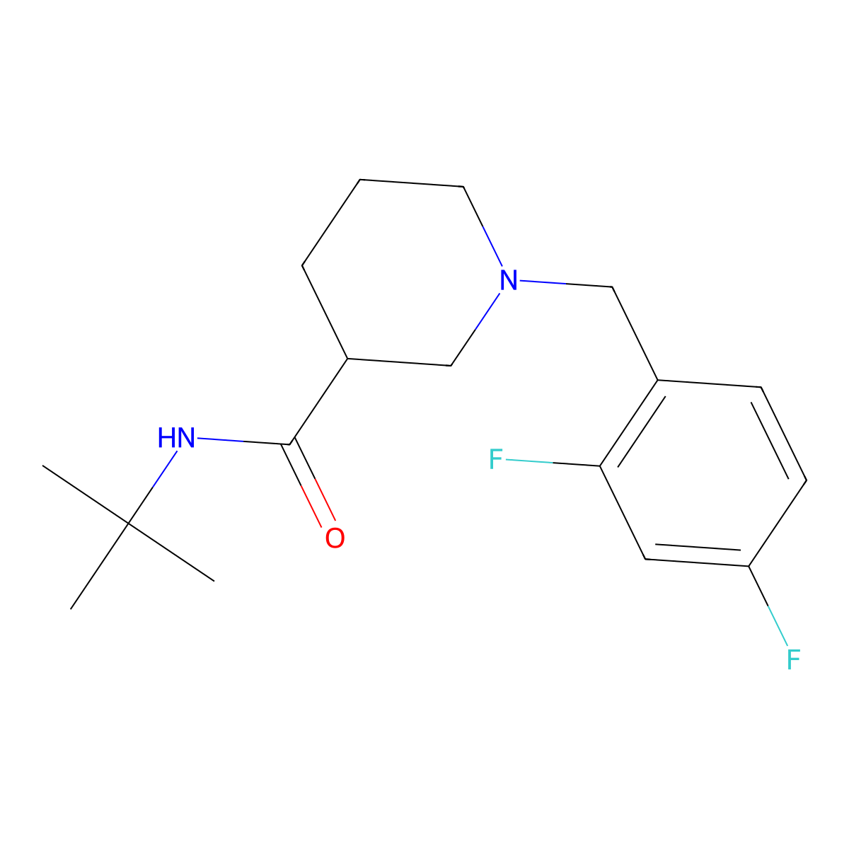 N-tert-butyl-1-[(2,4-difluorophenyl)methyl]piperidine-3-carboxamide molecular structure, CAS 2877766-63-5