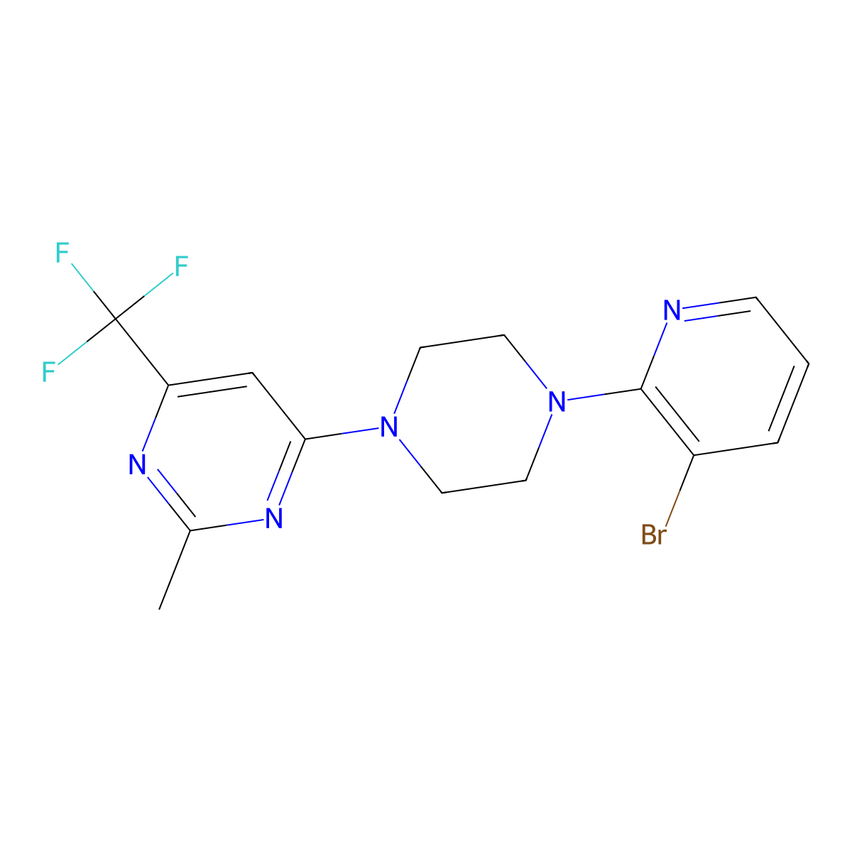 4-[4-(3-Bromopyridin-2-yl)piperazin-1-yl]-2-methyl-6-(trifluoromethyl)pyrimidine molecular structure, CAS 2877766-66-8