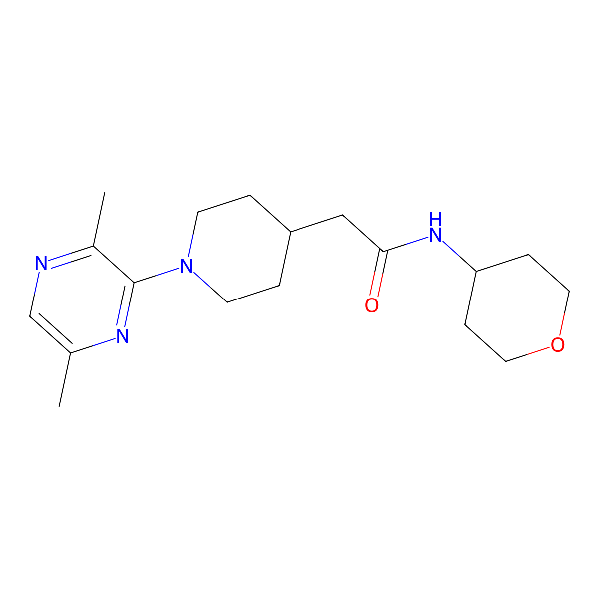 2-[1-(3,6-dimethylpyrazin-2-yl)piperidin-4-yl]-N-(oxan-4-yl)acetamide molecular structure, CAS 2877766-67-9