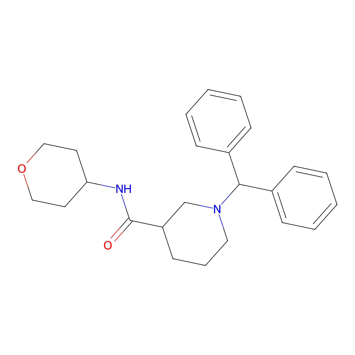 1-(diphenylmethyl)-N-(oxan-4-yl)piperidine-3-carboxamide molecular structure, CAS 2877766-80-6
