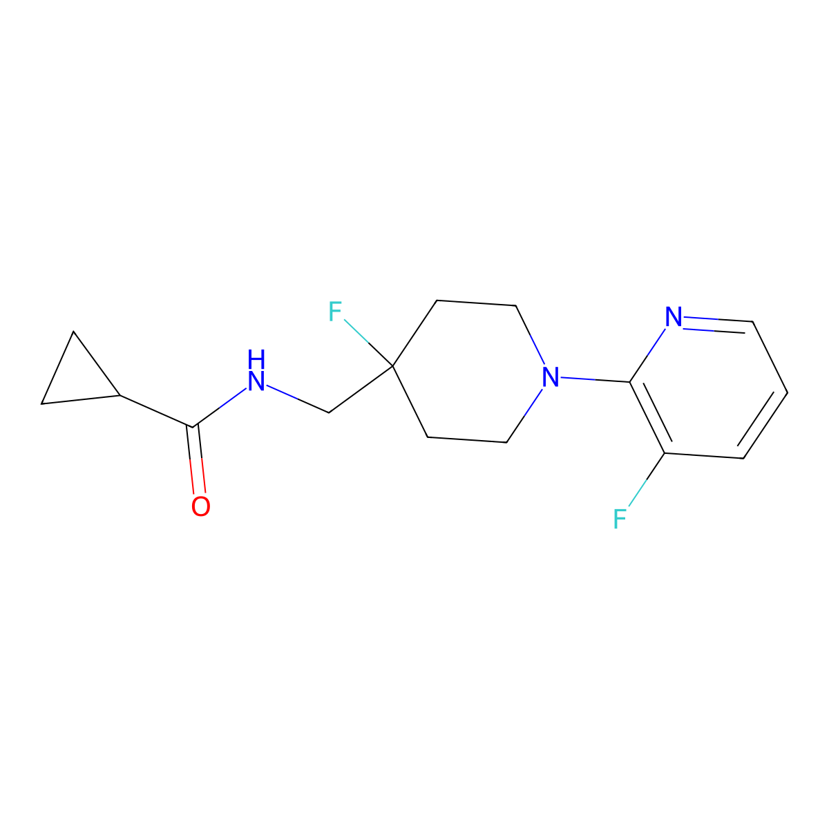 N-{[4-fluoro-1-(3-fluoropyridin-2-yl)piperidin-4-yl]methyl}cyclopropanecarboxamide molecular structure, CAS 2877766-84-0