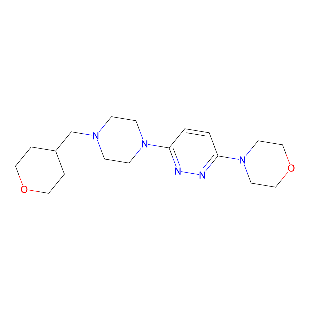 4-(6-{4-[(Oxan-4-yl)methyl]piperazin-1-yl}pyridazin-3-yl)morpholine molecular structure, CAS 2877766-88-4
