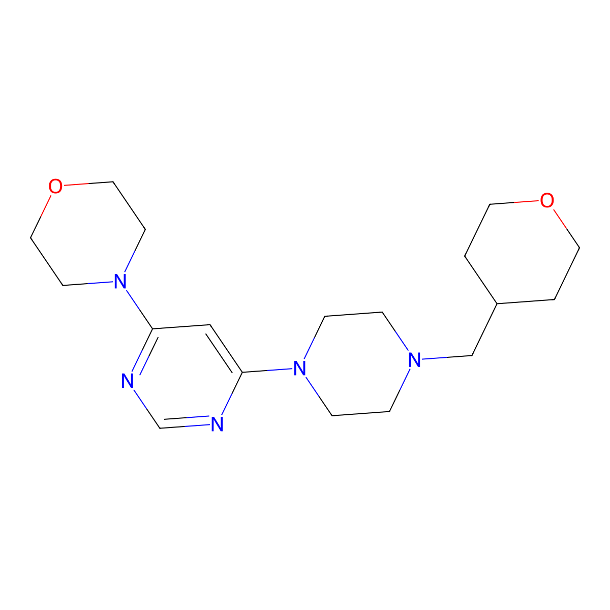 4-(6-{4-[(Oxan-4-yl)methyl]piperazin-1-yl}pyrimidin-4-yl)morpholine molecular structure, CAS 2877766-90-8