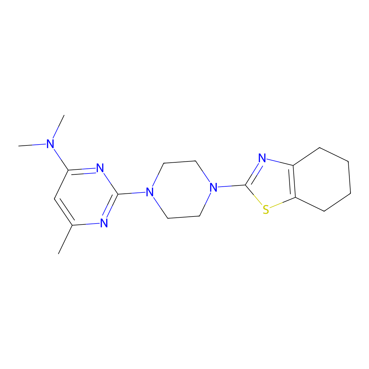 N,N,6-trimethyl-2-[4-(4,5,6,7-tetrahydro-1,3-benzothiazol-2-yl)piperazin-1-yl]pyrimidin-4-amine molecular structure, CAS 2877766-97-5
