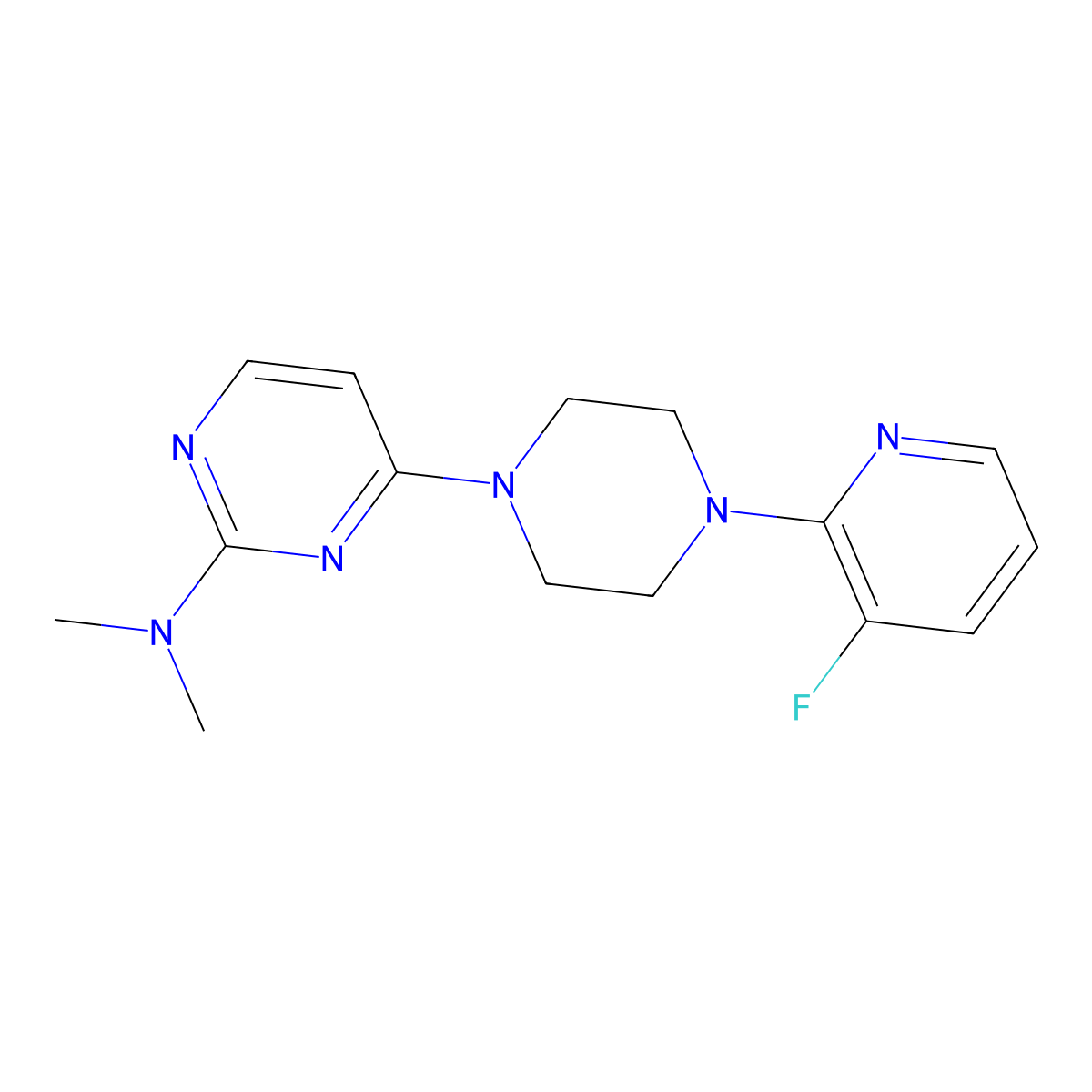 4-[4-(3-fluoropyridin-2-yl)piperazin-1-yl]-N,N-dimethylpyrimidin-2-amine molecular structure, CAS 2877766-98-6