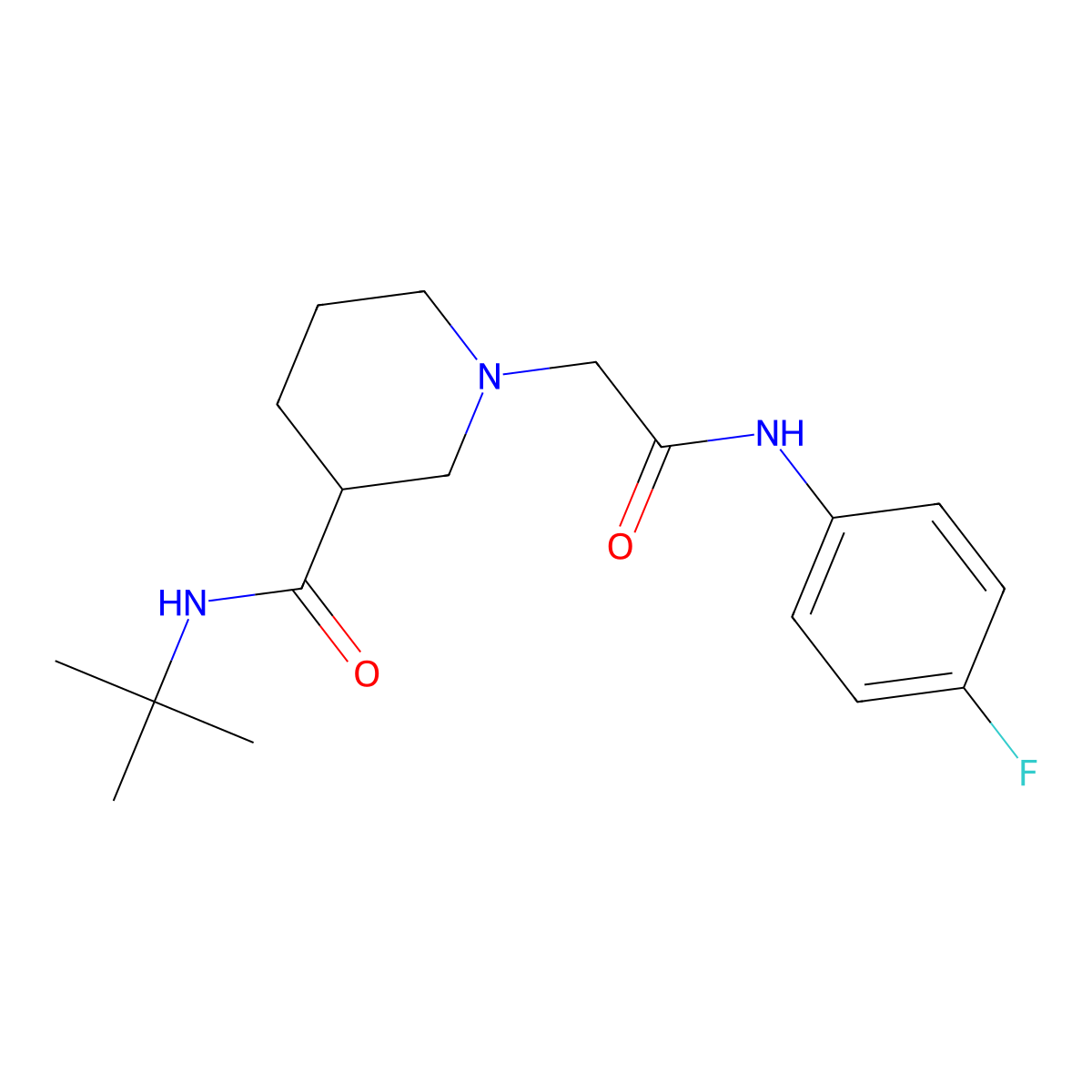 N-tert-butyl-1-{[(4-fluorophenyl)carbamoyl]methyl}piperidine-3-carboxamide molecular structure, CAS 2877767-04-7