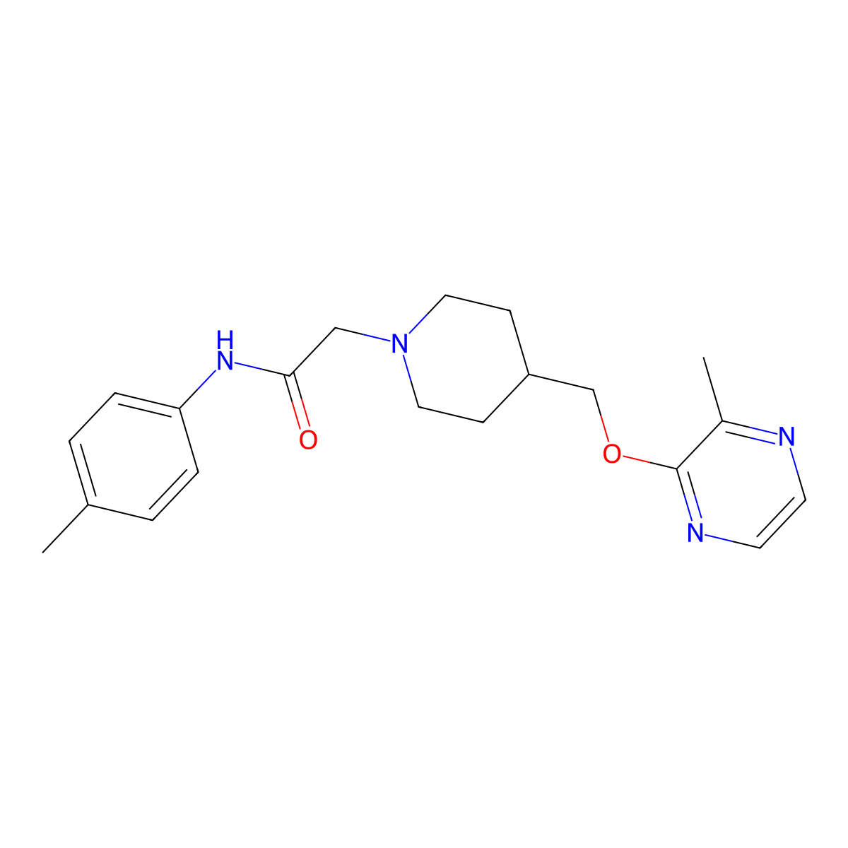 N-(4-methylphenyl)-2-(4-{[(3-methylpyrazin-2-yl)oxy]methyl}piperidin-1-yl)acetamide molecular structure, CAS 2877767-08-1