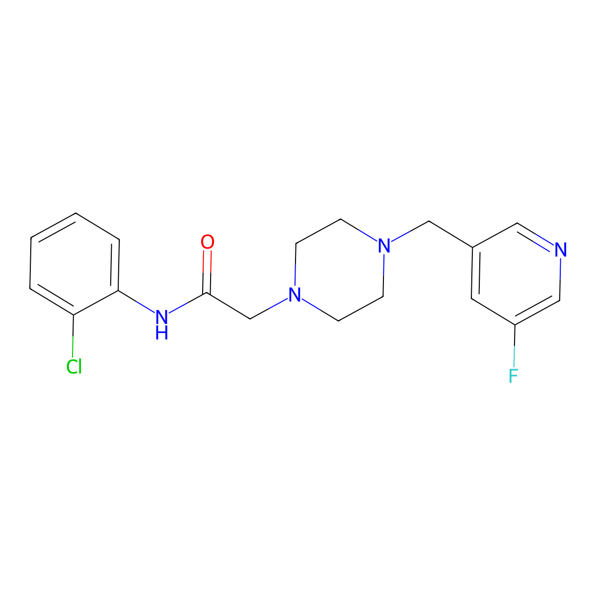 N-(2-chlorophenyl)-2-{4-[(5-fluoropyridin-3-yl)methyl]piperazin-1-yl}acetamide molecular structure, CAS 2877767-10-5
