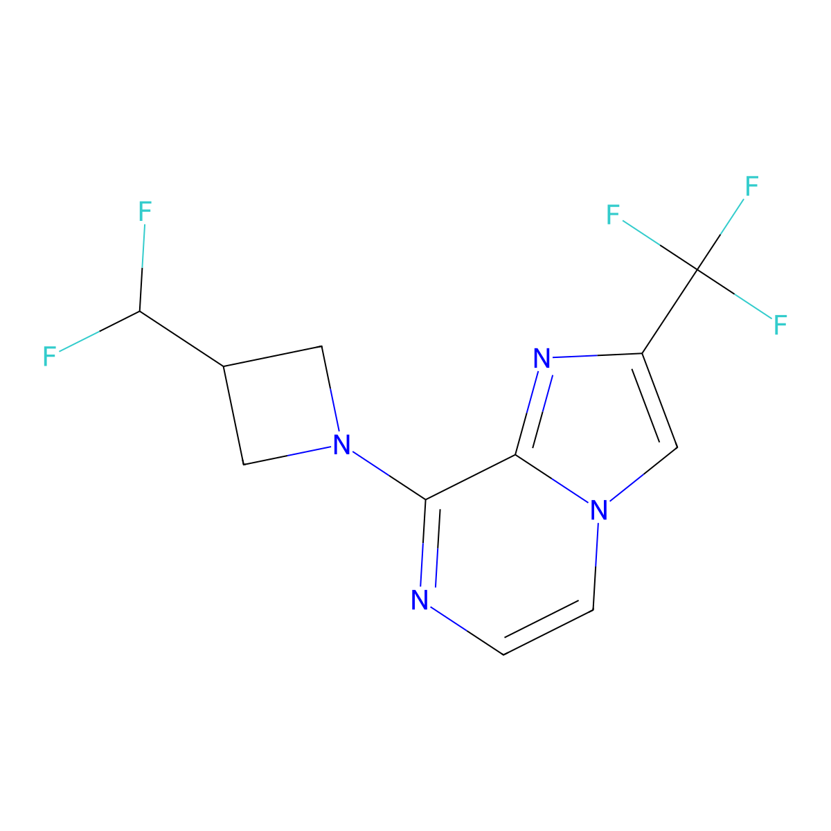 3-(Difluoromethyl)-1-[2-(trifluoromethyl)imidazo[1,2-a]pyrazin-8-yl]azetidine molecular structure, CAS 2877767-12-7