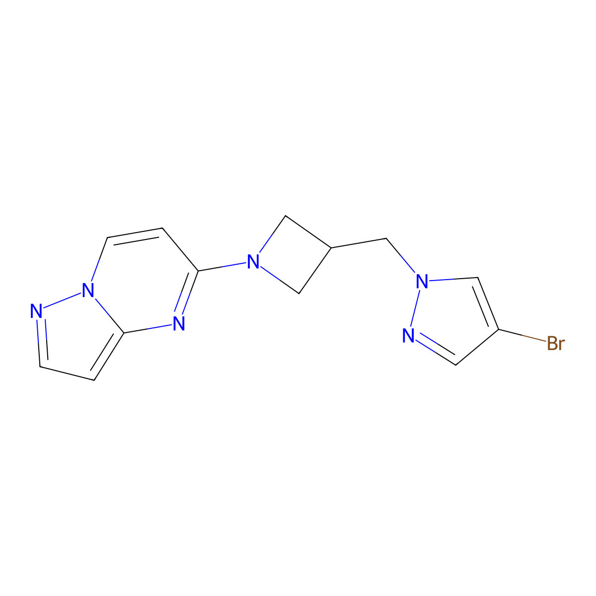 4-bromo-1-[(1-{pyrazolo[1,5-a]pyrimidin-5-yl}azetidin-3-yl)methyl]-1H-pyrazole molecular structure, CAS 2877767-17-2
