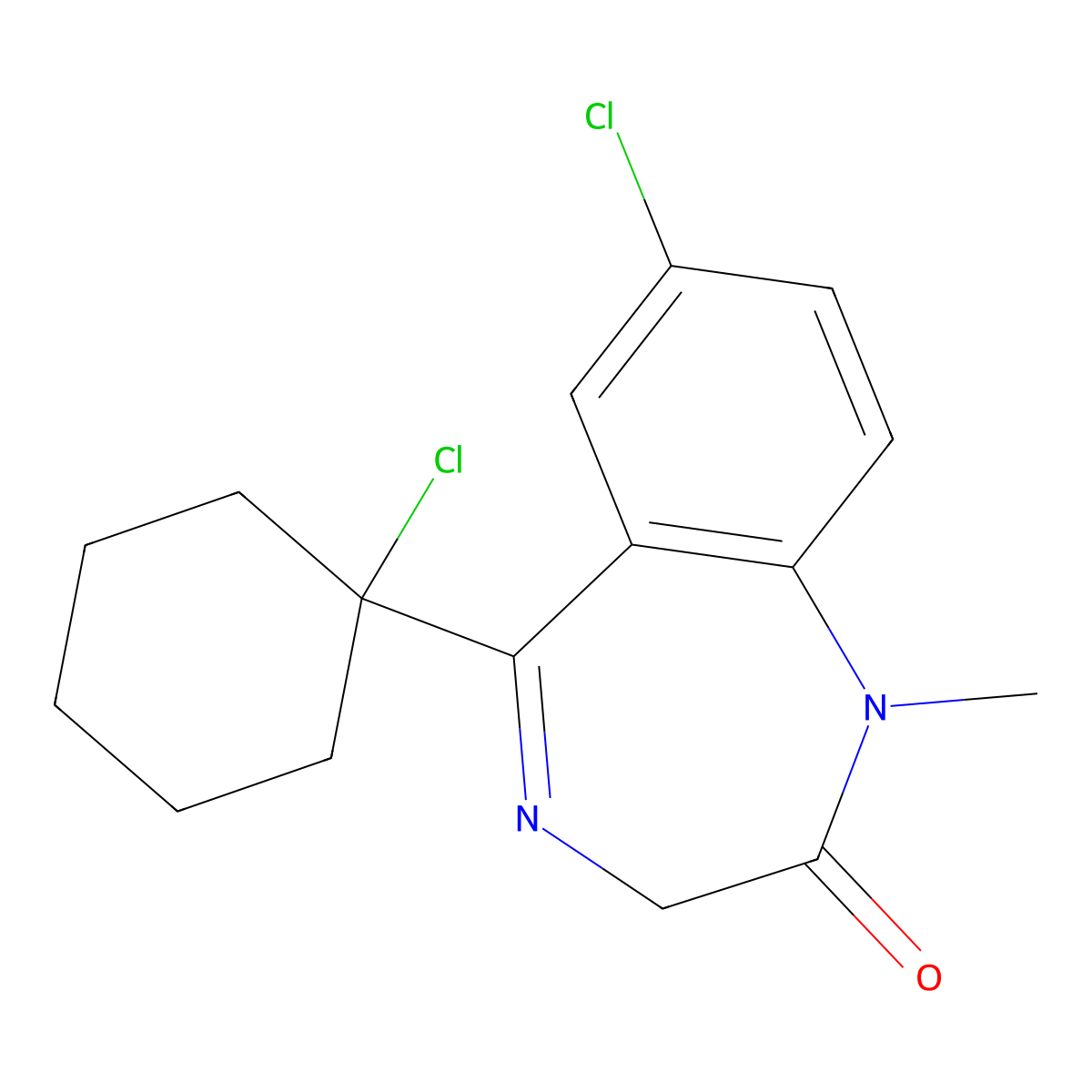 7-Chloro-5-(1-chlorocyclohexyl)-1,3-dihydro-1-methyl-2H-1,4-benzodiazepin-2-one molecular structure, CAS 28781-62-6