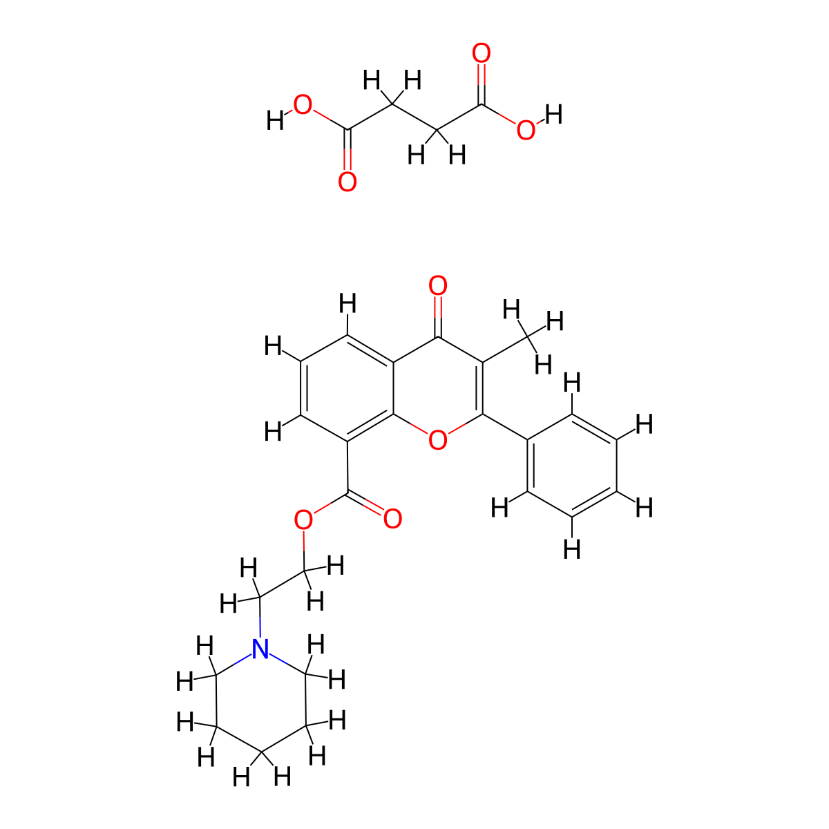 Butanedioic acid, compd. with 2-(1-piperidinyl)ethyl 3-methyl-4-oxo-2-phenyl-4H-1-benzopyran-8-carboxylate (1:1) molecular structure, CAS 28782-19-6