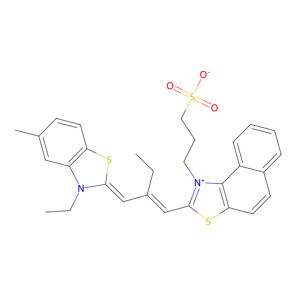 3-[2-[2-[(3-Ethyl-5-methyl-1,3-benzothiazol-2-ylidene)methyl]but-1-enyl]benzo[e][1,3]benzothiazol-1-ium-1-yl]propane-1-sulfonate molecular structure, CAS 28784-39-6