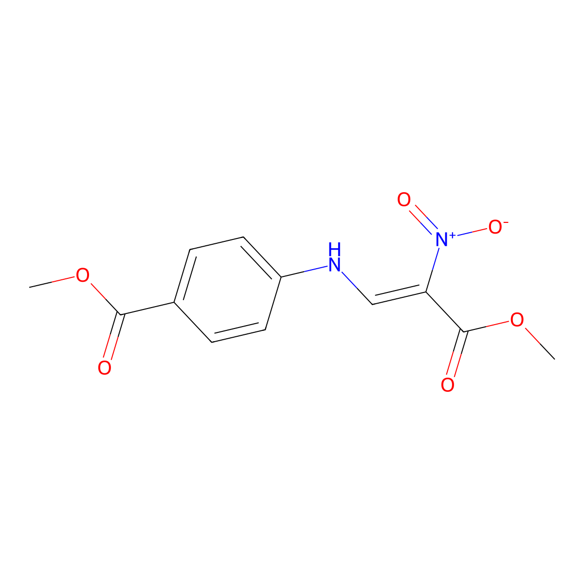 Methyl 4-((3-methoxy-2-nitro-3-oxoprop-1-en-1-yl)amino)benzoate molecular structure, CAS 2878469-21-5
