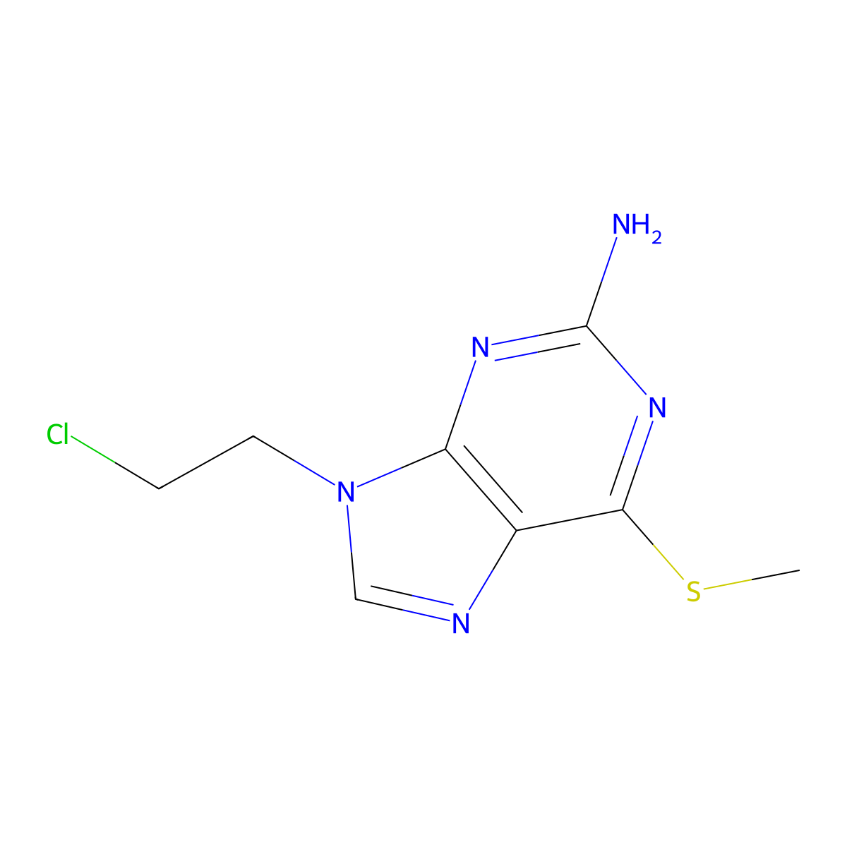 9-(2-Chloroethyl)-6-(methylsulfanyl)-9H-purin-2-amine molecular structure, CAS 2879-78-9