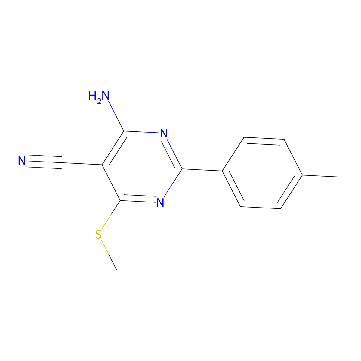 4-Amino-2-(4-methylphenyl)-6-(methylthio)pyrimidine-5-carbonitrile molecular structure, CAS 287922-40-1