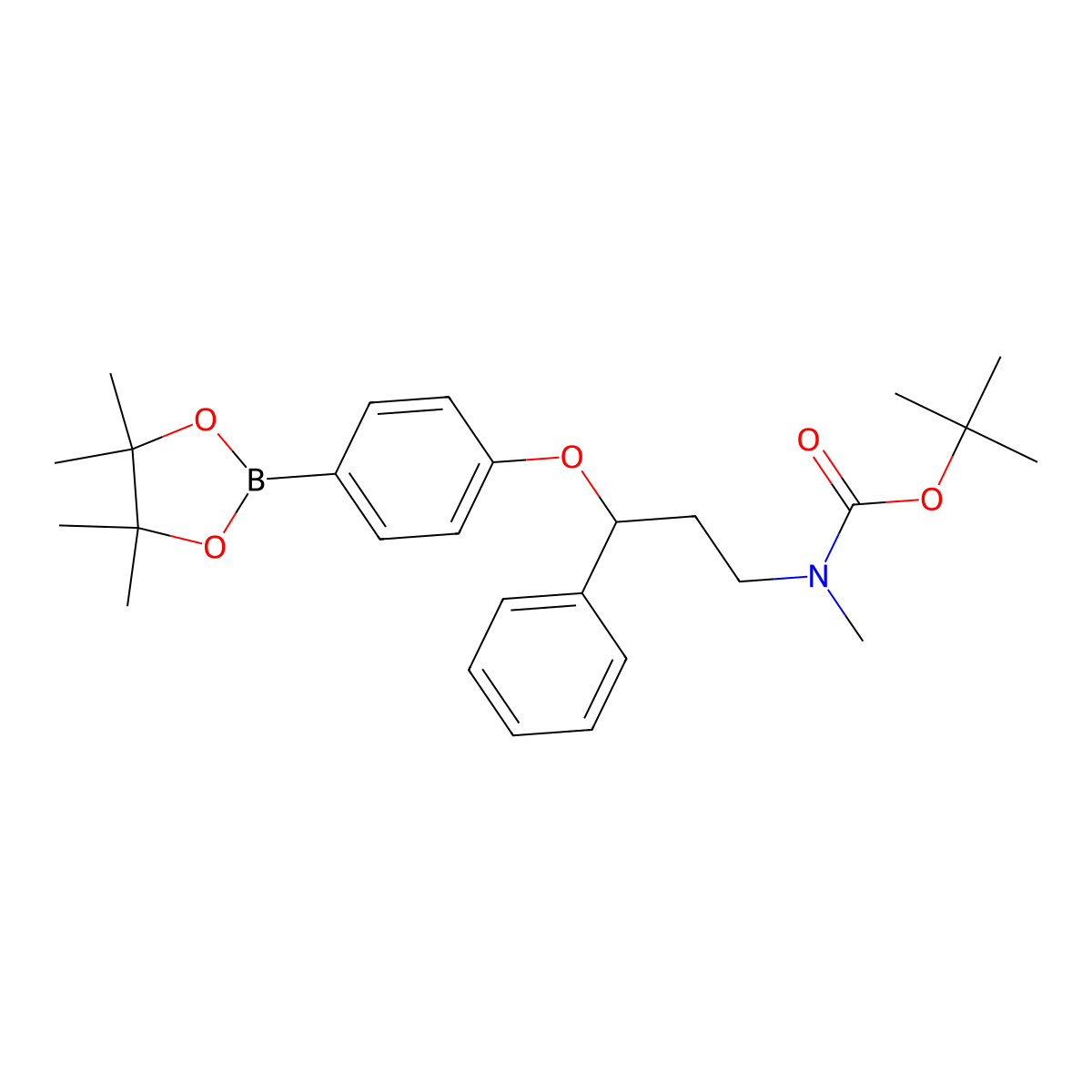 tert-Butyl methyl(3-phenyl-3-(4-(4,4,5,5-tetramethyl-1,3,2-dioxaborolan-2-yl)phenoxy)propyl)carbamate molecular structure, CAS 2879309-66-5