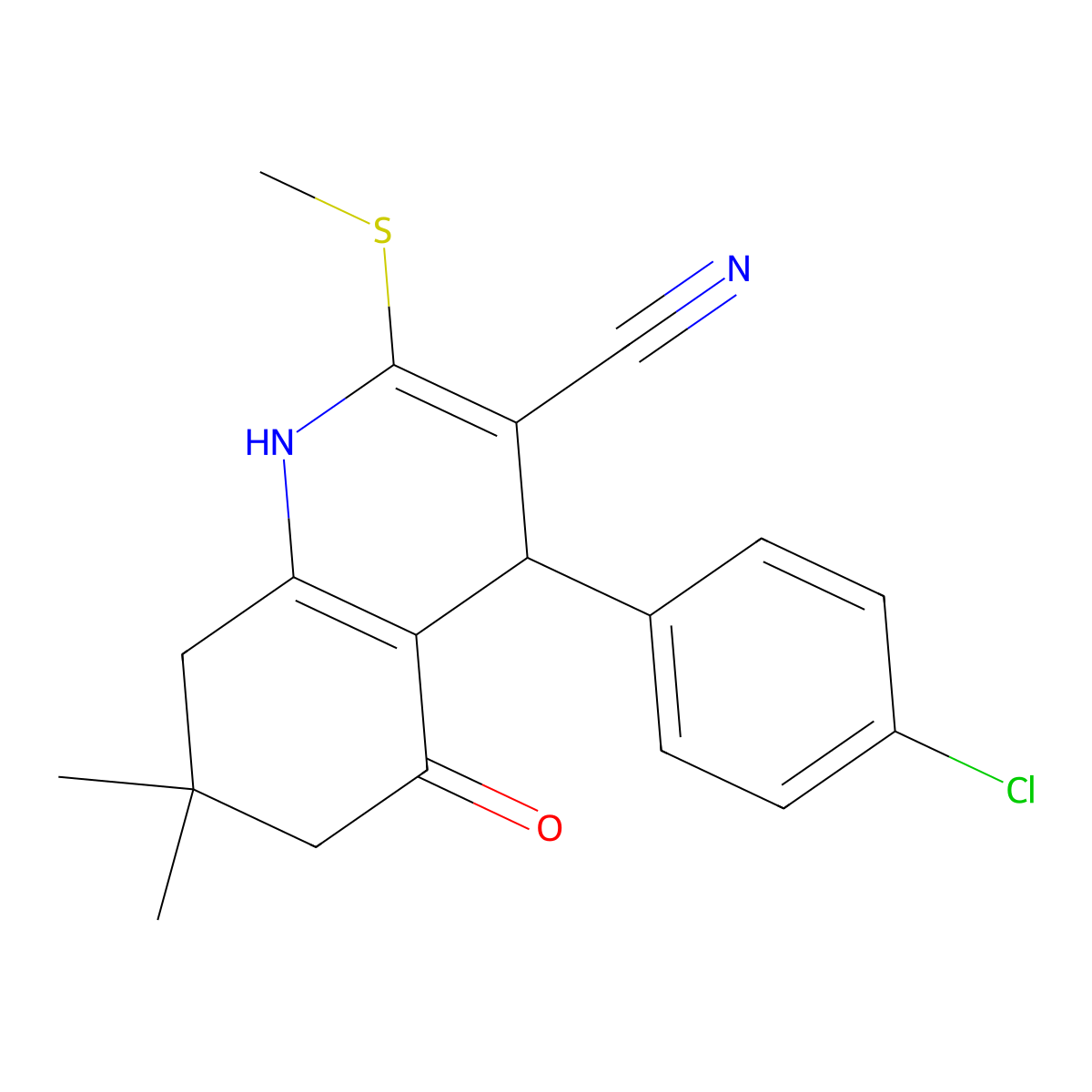 4-(4-Chlorophenyl)-7,7-dimethyl-2-(methylsulfanyl)-5-oxo-1,4,5,6,7,8-hexahydroquinoline-3-carbonitrile molecular structure, CAS 287931-45-7