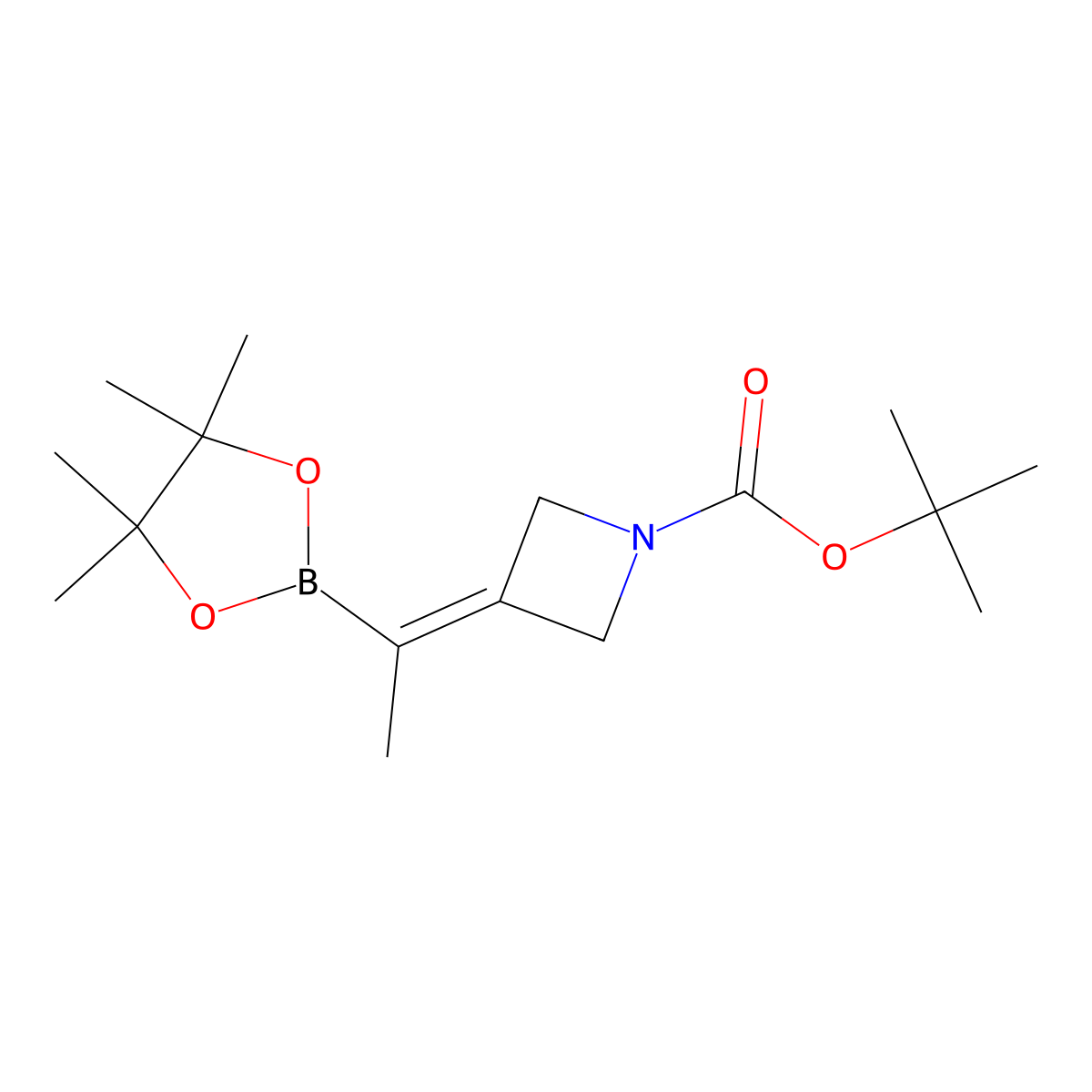 tert-Butyl 3-(1-(4,4,5,5-tetramethyl-1,3,2-dioxaborolan-2-yl)ethylidene)azetidine-1-carboxylate molecular structure, CAS 2879335-43-8