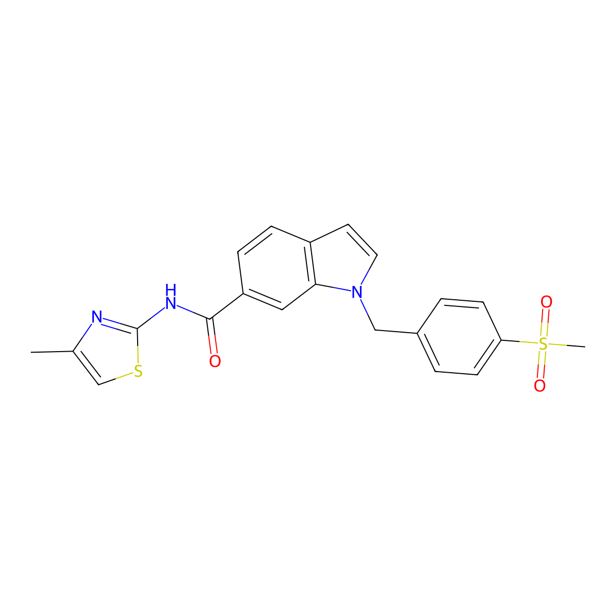 1-(4-(methylsulfonyl)benzyl)-N-(4-methylthiazol-2-yl)-1H-indole-6-carboxamide molecular structure, CAS 2879658-23-6