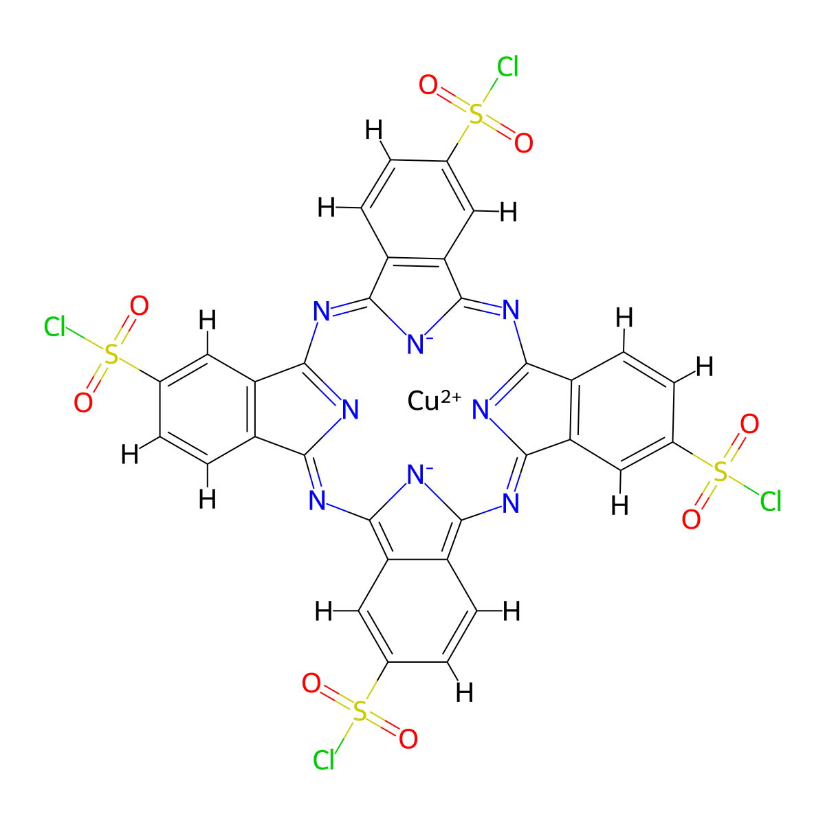 Copper, (29H,31H-phthalocyanine-2,9,16,23-tetrasulfonyl tetrachloridato(2-)-kappaN29,kappaN30,kappaN31,kappaN32)-, (SP-4-1)- molecular structure, CAS 28802-09-7