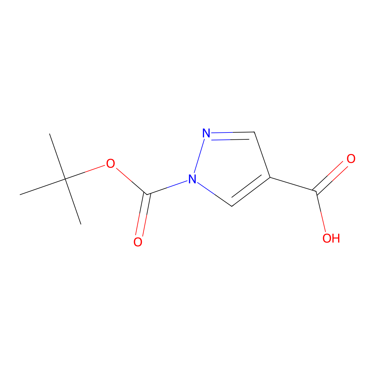 1-(t-Butoxycarbonyl)-1H-pyrazole-4-carboxylic acid molecular structure, CAS 288083-62-5