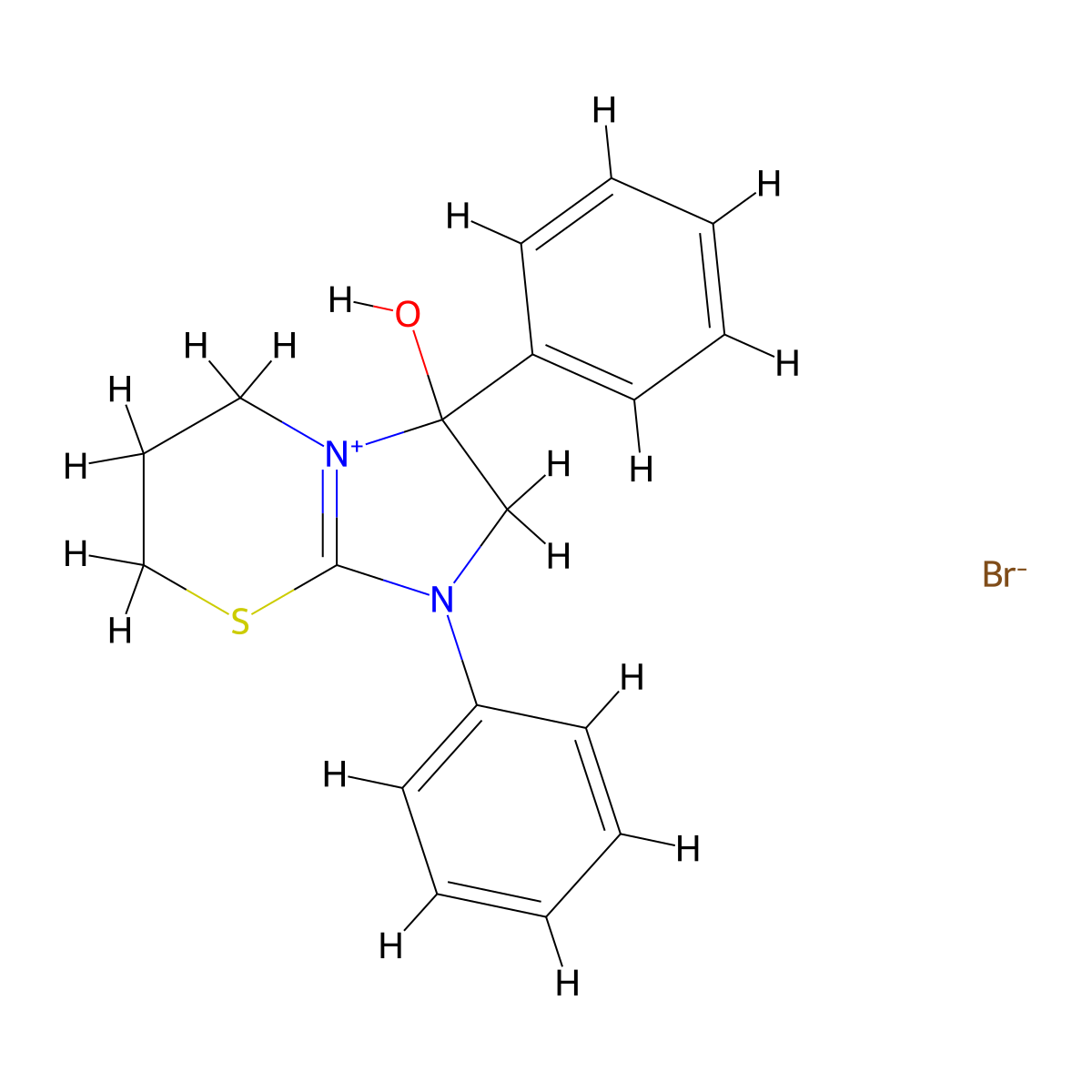 3-hydroxy-1,3-diphenyl-3,5,6,7-tetrahydro-2H-imidazo[2,1-b][1,3]thiazin-1-ium bromide molecular structure, CAS 288090-50-6