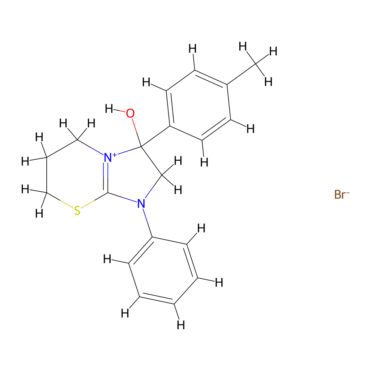 3-hydroxy-1-phenyl-3-(p-tolyl)-3,5,6,7-tetrahydro-2H-imidazo[2,1-b][1,3]thiazin-1-ium bromide molecular structure, CAS 288090-53-9