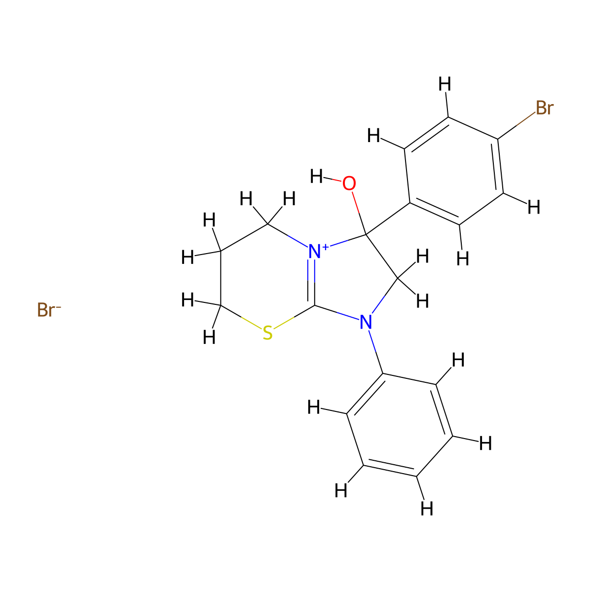 3-(4-bromophenyl)-3-hydroxy-1-phenyl-3,5,6,7-tetrahydro-2H-imidazo[2,1-b][1,3]thiazin-1-ium bromide molecular structure, CAS 288090-59-5