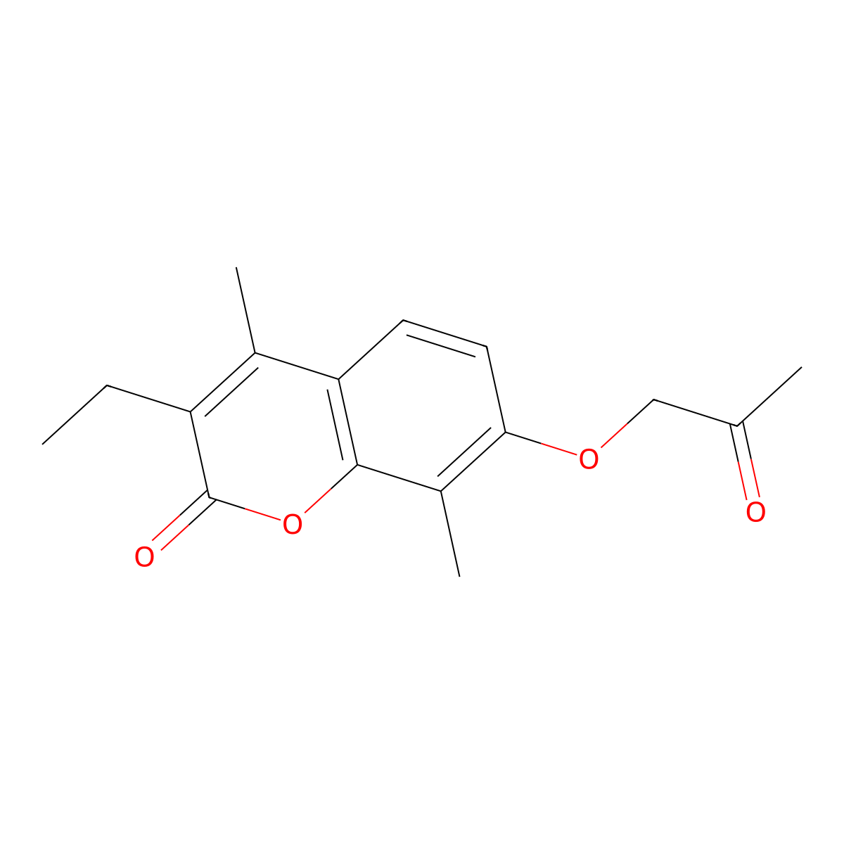 3-Ethyl-4,8-dimethyl-7-(2-oxopropoxy)-2H-1-benzopyran-2-one molecular structure, CAS 28814-57-5