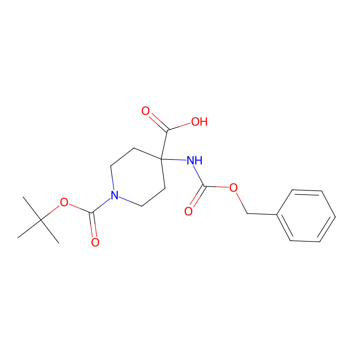 4-(((Benzyloxy)carbonyl)amino)-1-(tert-butoxycarbonyl)piperidine-4-carboxylic acid molecular structure, CAS 288154-16-5