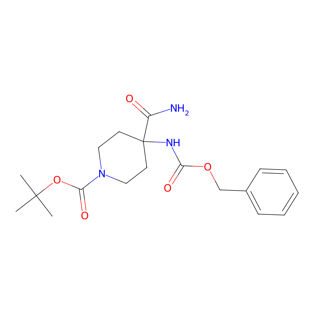 tert-Butyl 4-(((benzyloxy)carbonyl)amino)-4-carbamoylpiperidine-1-carboxylate molecular structure, CAS 288154-17-6