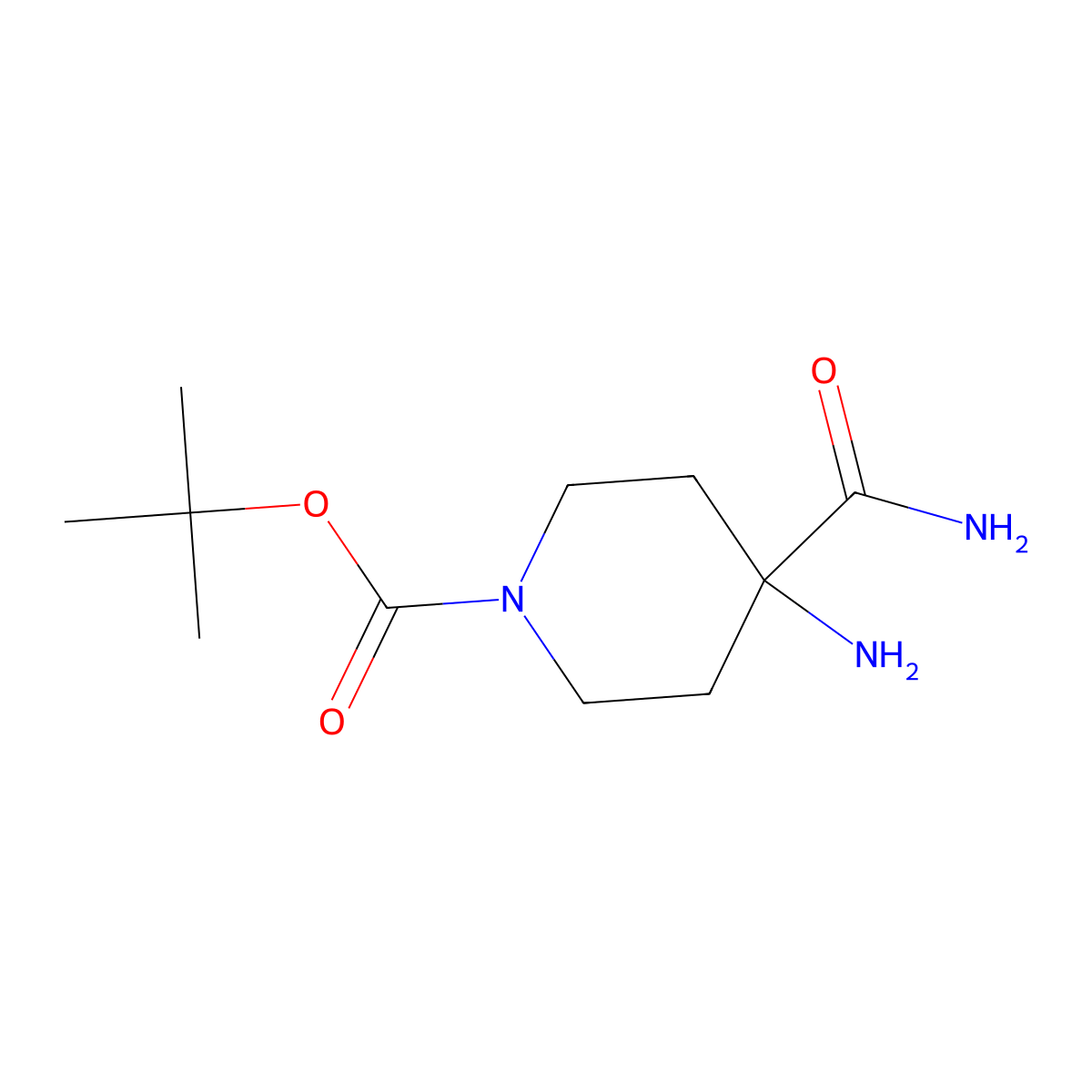 tert-Butyl 4-amino-4-carbamoylpiperidine-1-carboxylate molecular structure, CAS 288154-18-7