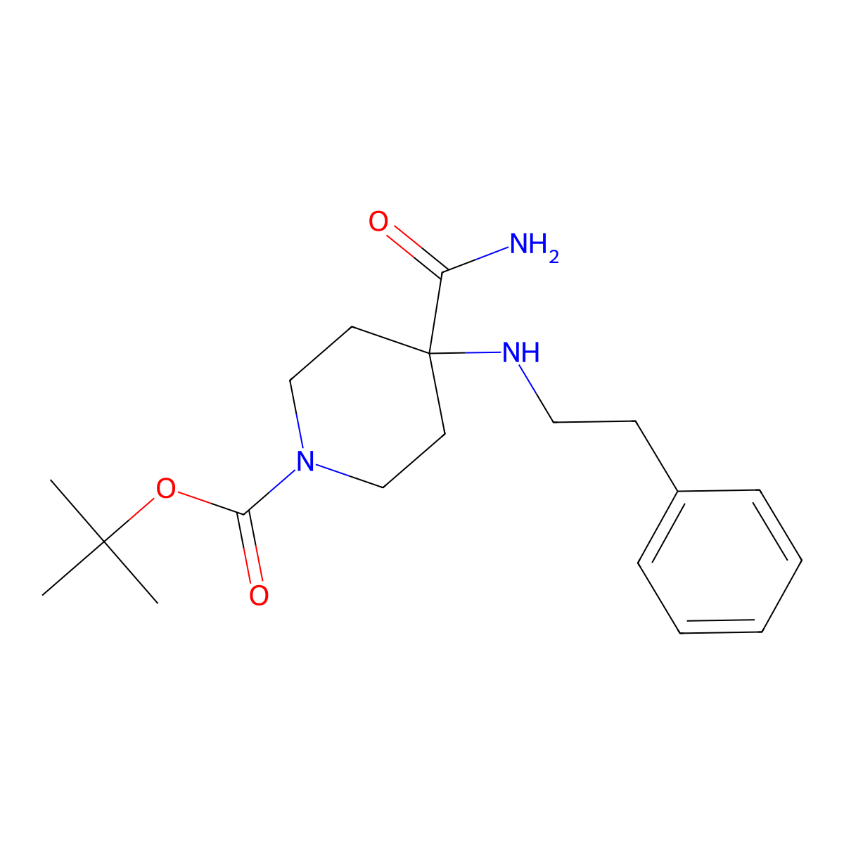 1,1-Dimethylethyl 4-(aminocarbonyl)-4-[(2-phenylethyl)amino]-1-piperidinecarboxylate molecular structure, CAS 288154-19-8